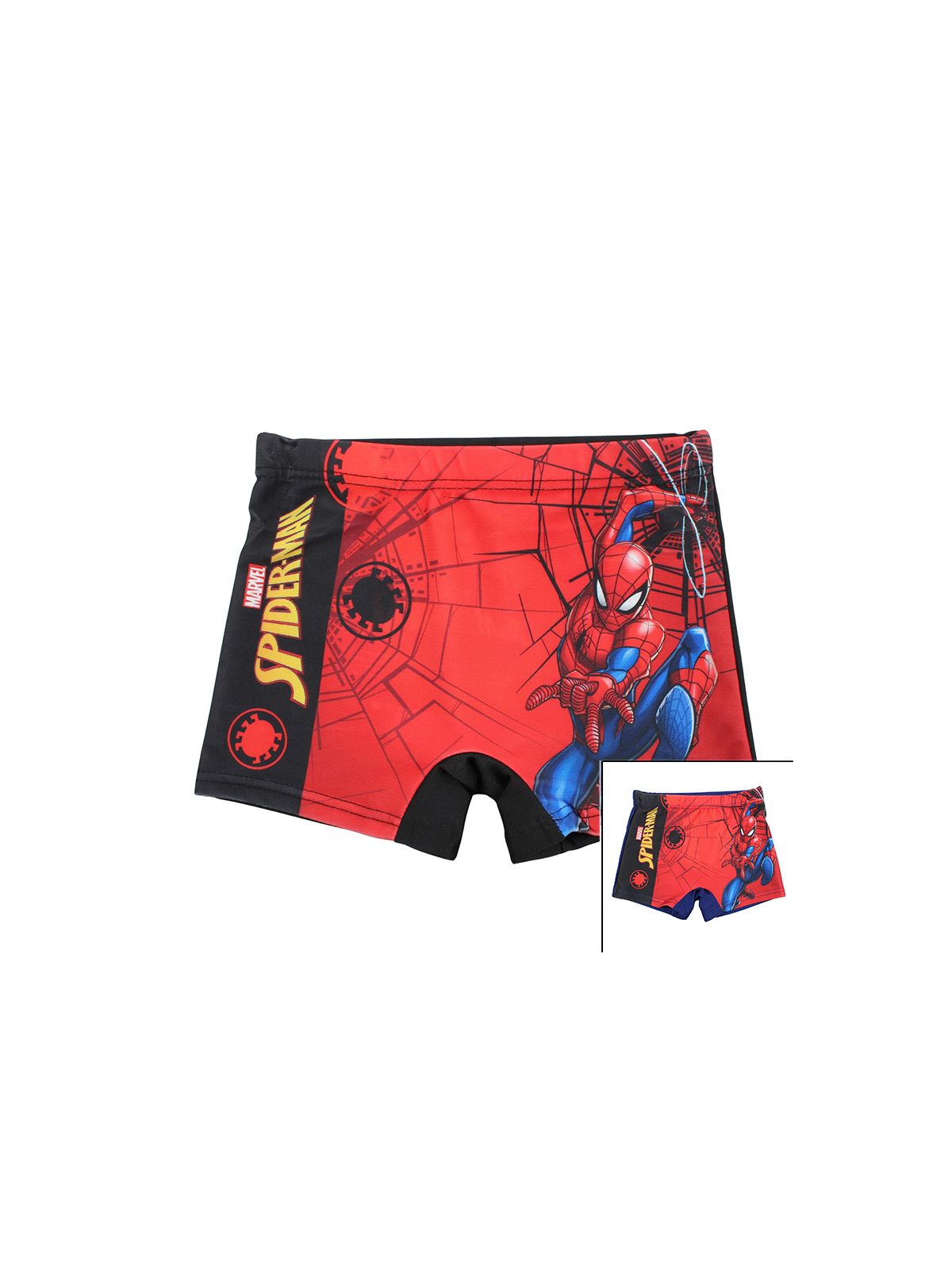 Spiderman swim trunks.